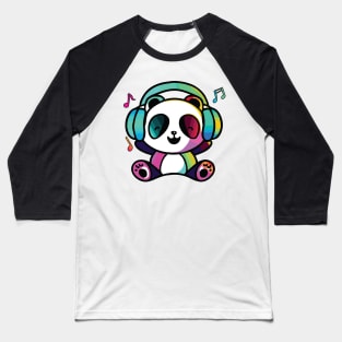 Happy Panda Bear with headphones Baseball T-Shirt